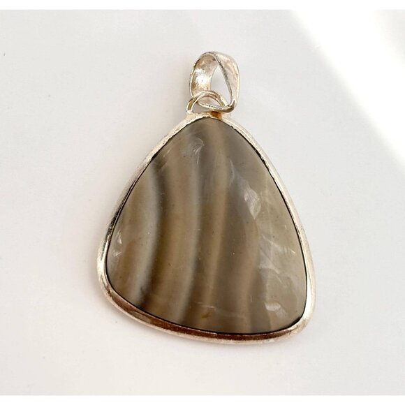 Flint Jasper Geometric Gemstone Bezel Set Sterling Silver 925 Vintage Pendant - Picture 1 of 10